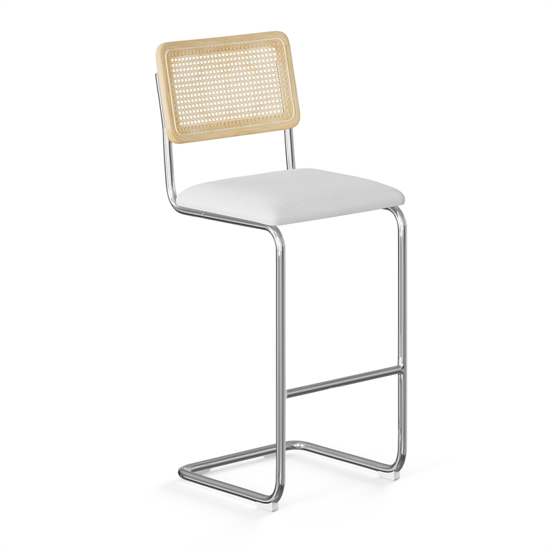 Pemberly Row Cane Back Fabric Bar Height Stool (Set of 2) in White