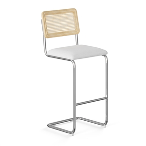 Pemberly Row Cane Back Fabric Bar Height Stool (Set of 2) in White