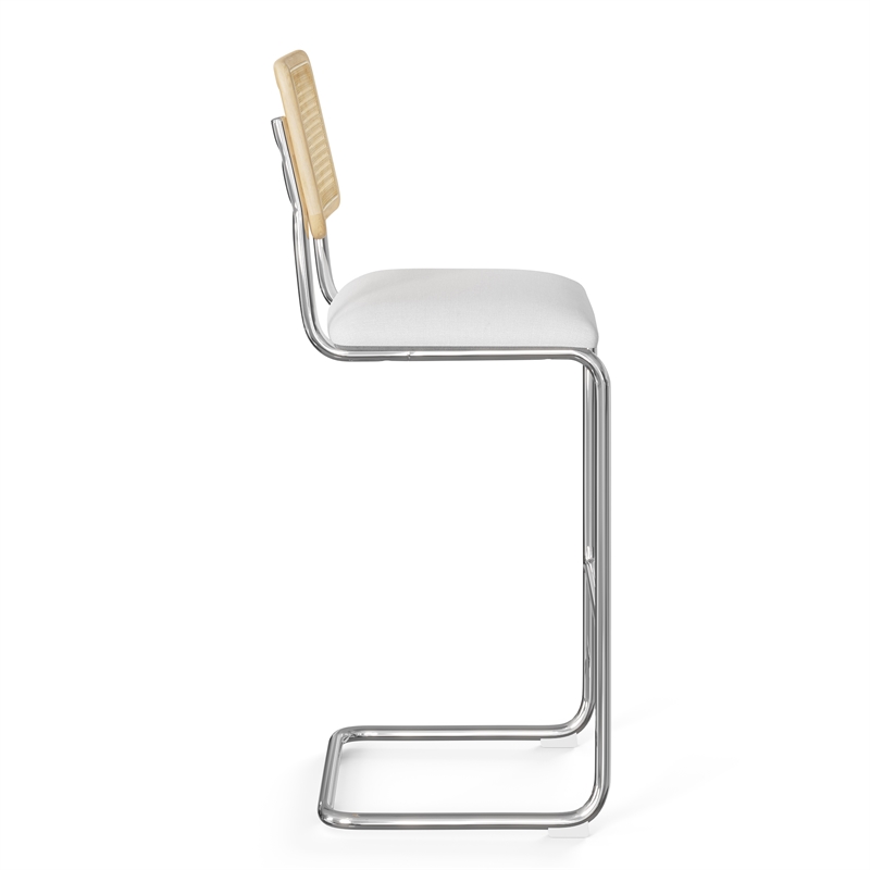 Pemberly Row Cane Back Fabric Bar Height Stool (Set of 2) in White