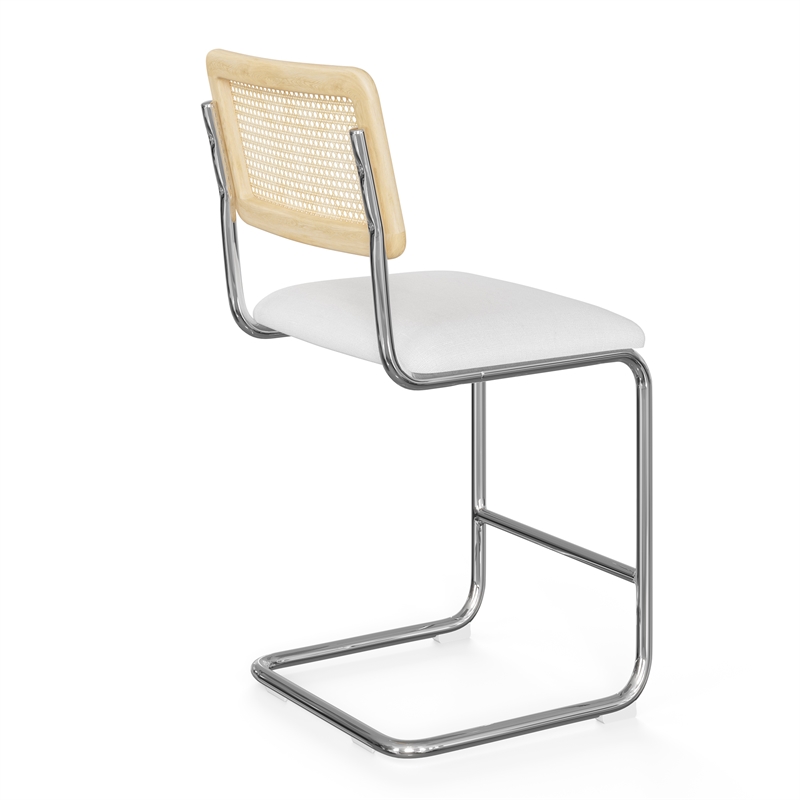 Pemberly Row Cane Back Fabric Bar Height Stool (Set of 2) in White