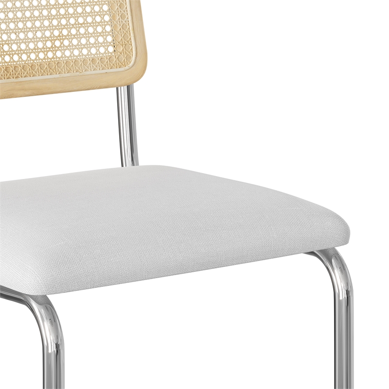 Pemberly Row Cane Back Fabric Bar Height Stool (Set of 2) in White