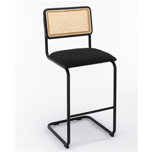 Pemberly Row Cane Back Boucle Bar Height Stool (Set of 2) in Black