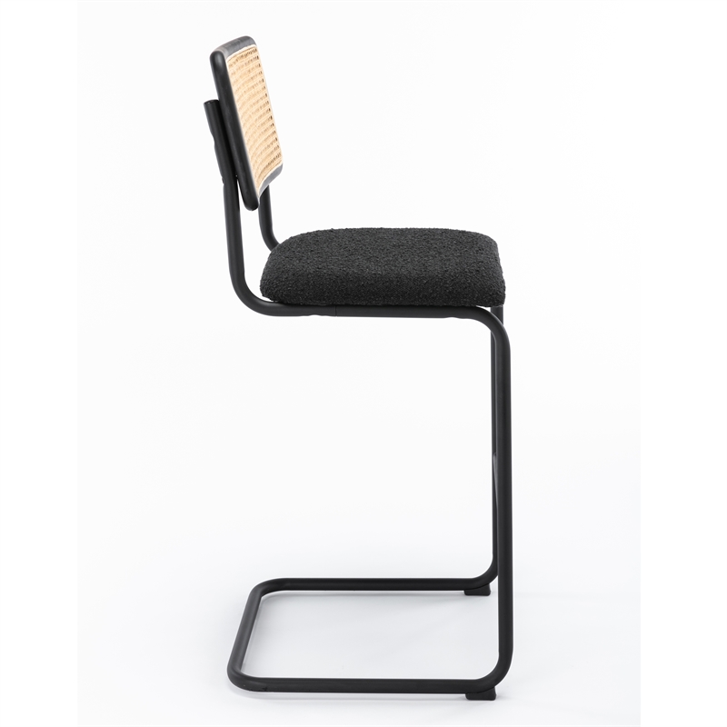 Pemberly Row Cane Back Boucle Bar Height Stool (Set of 2) in Black