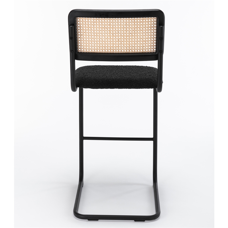 Pemberly Row Cane Back Boucle Bar Height Stool (Set of 2) in Black