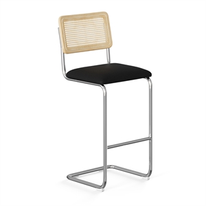 Pemberly Row Cane Back Fabric Bar Height Stool (Set of 2) in Black