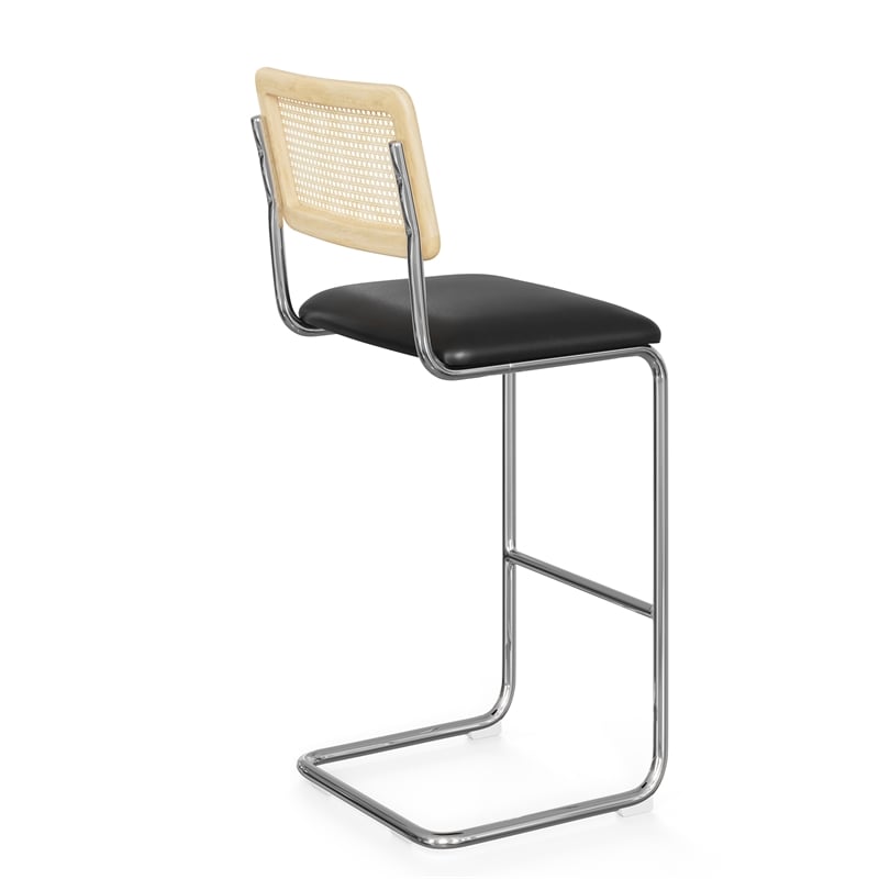 Pemberly Row Cane Back Fabric Bar Height Stool (Set of 2) in Black