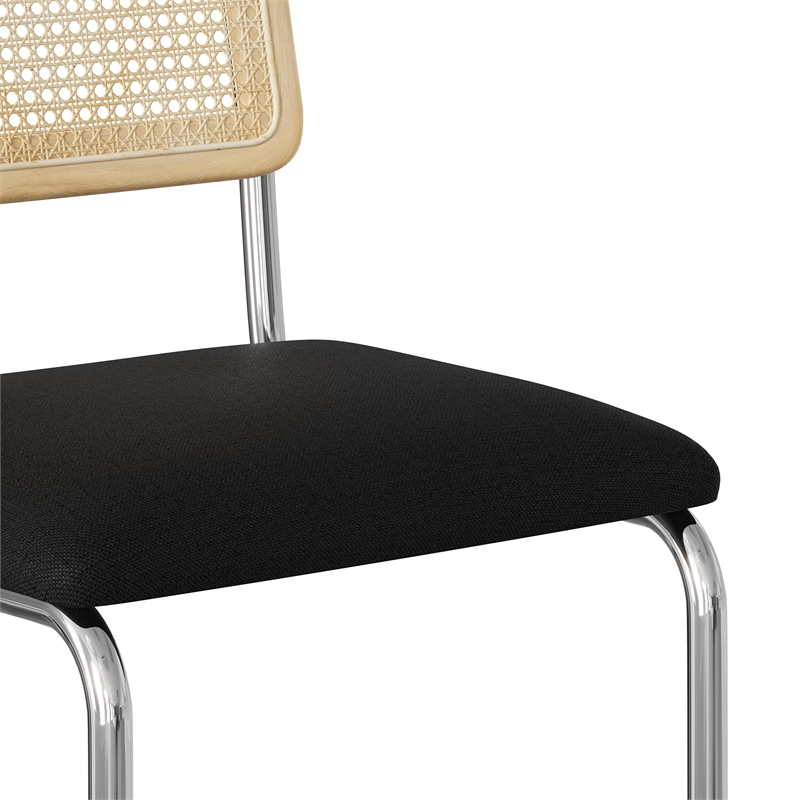 Pemberly Row Cane Back Fabric Bar Height Stool (Set of 2) in Black