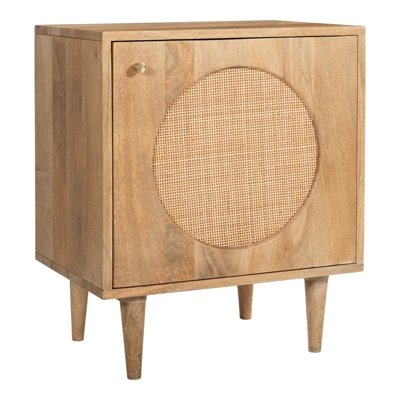 Pemberly Row Circle One Door Solid Wood Nightstand in Natural Cane