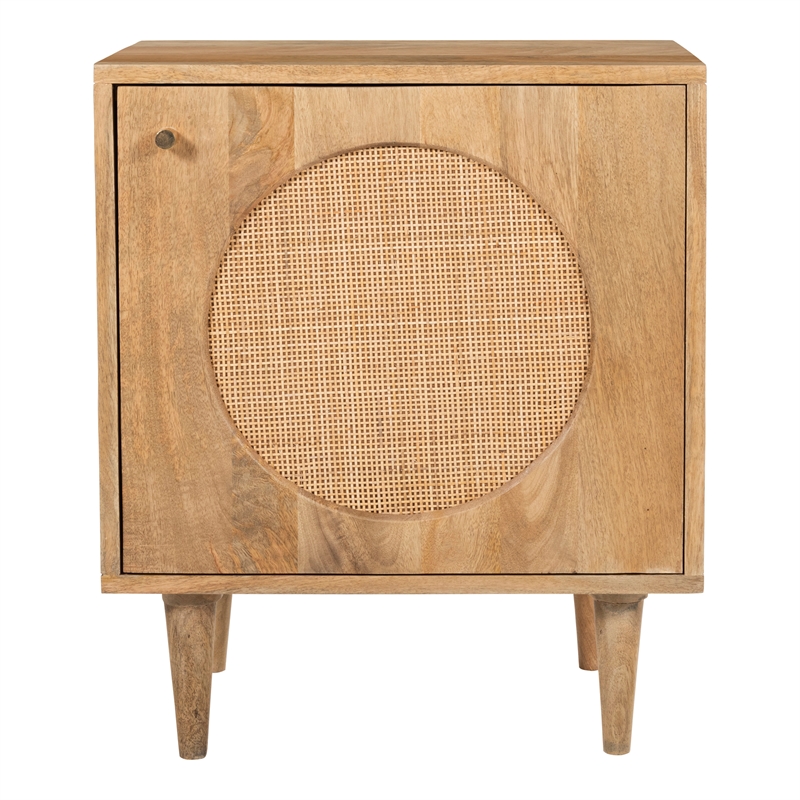 Pemberly Row Circle One Door Solid Wood Nightstand in Natural Cane