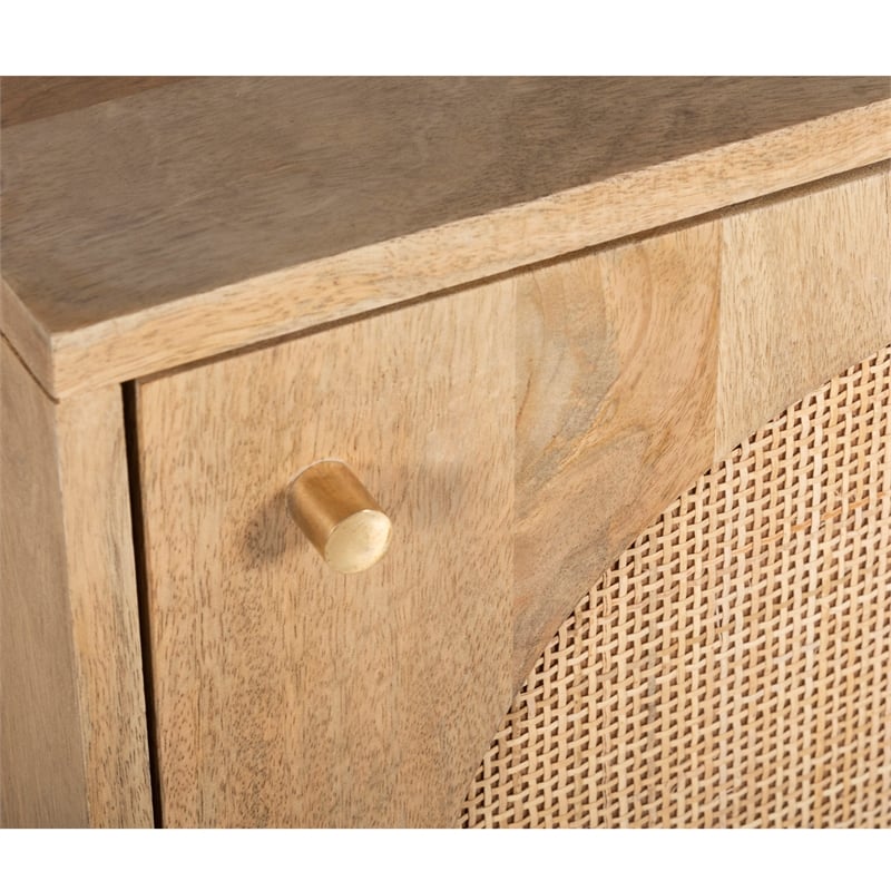 Pemberly Row Circle One Door Solid Wood Nightstand in Natural Cane