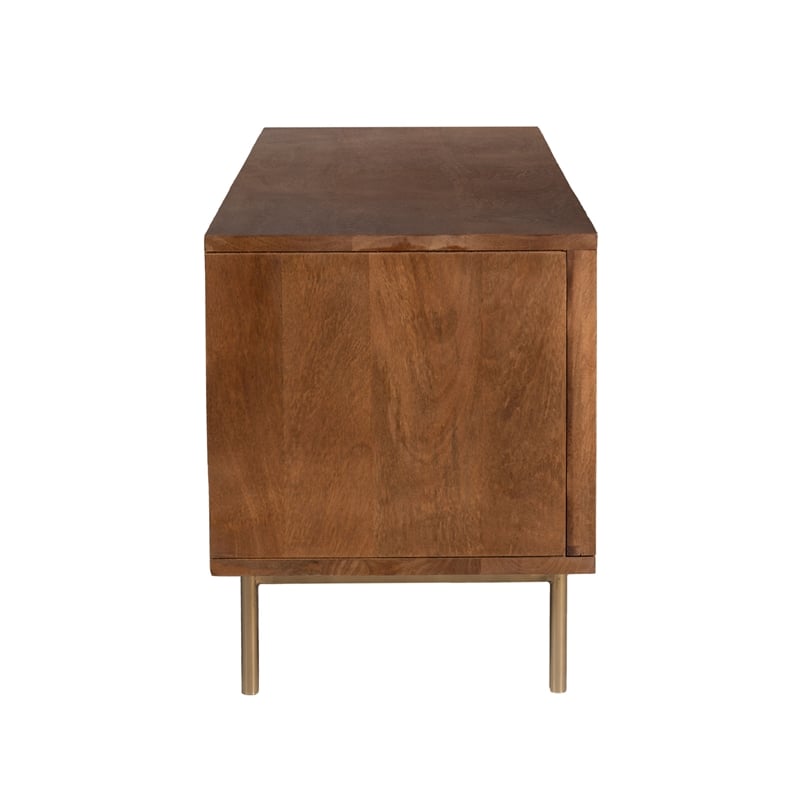 Pemberly Row Solid Wood with Natural Woven Cane TV Stand in Walnut