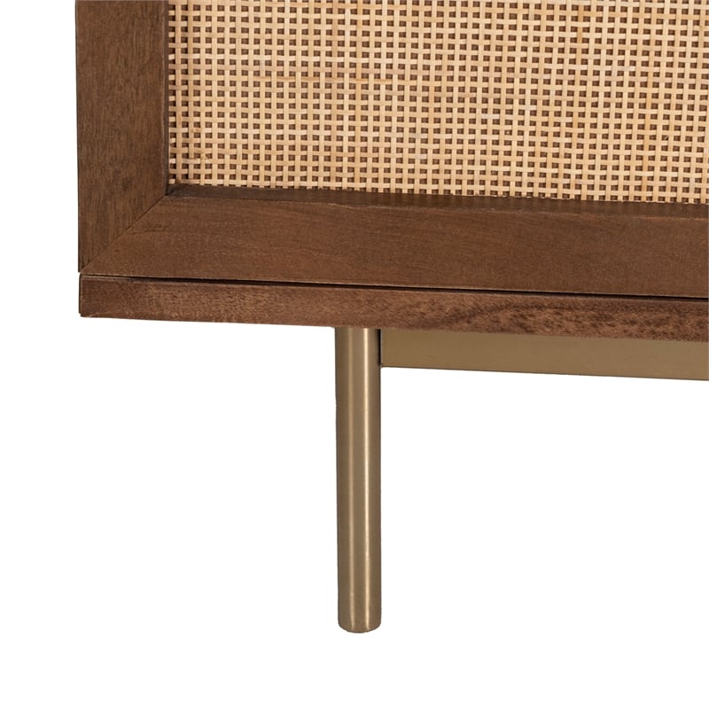 Pemberly Row Solid Wood with Natural Woven Cane TV Stand in Walnut