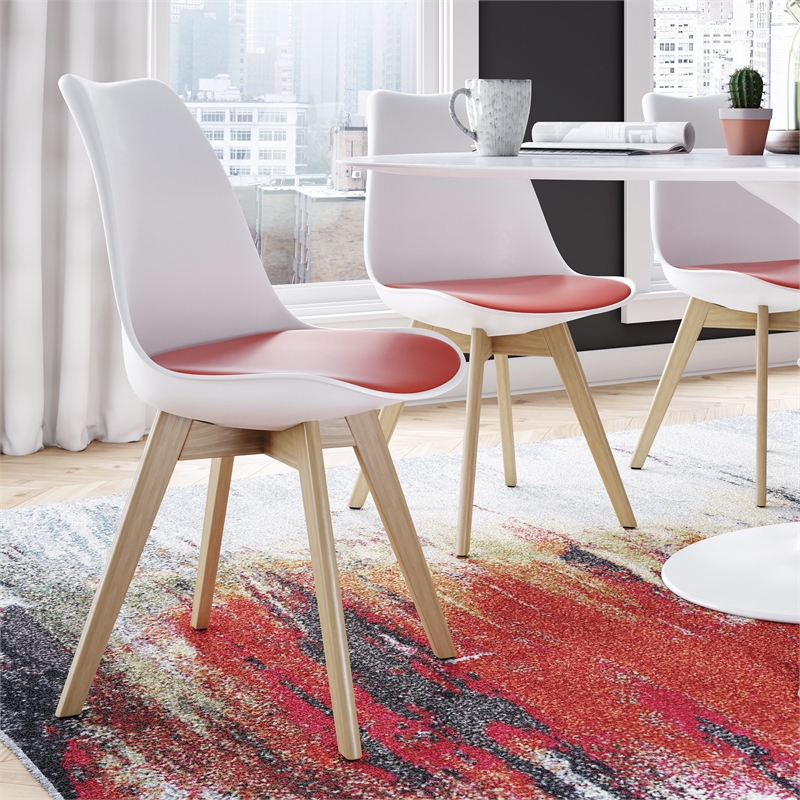 Pemberly Row Contemporary Leather Side Chairs (Set of 2) in Red