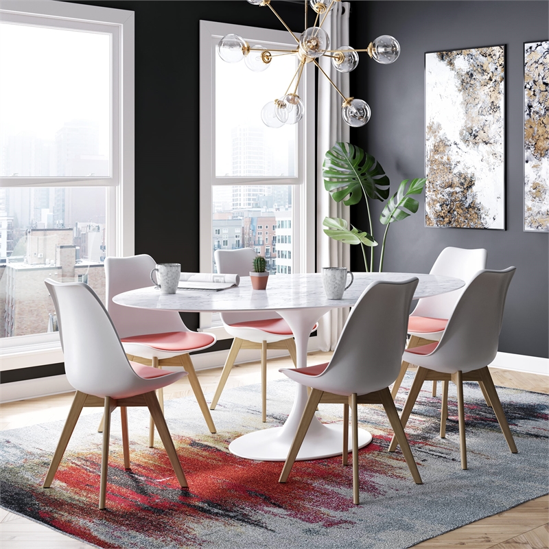 Pemberly Row Contemporary Leather Side Chairs (Set of 2) in Red