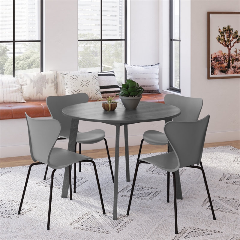 Pemberly Row Contemporary Plastic Side Chair (Set of 2) in Gray