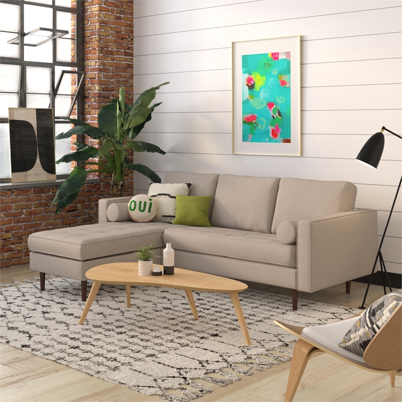 Pemberly Row Contemporary Fabric Reversible Sectional in Beige