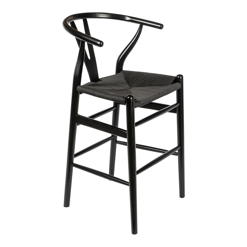 Pemberly Row Contemporary Rattan Counter Height Stool in Black