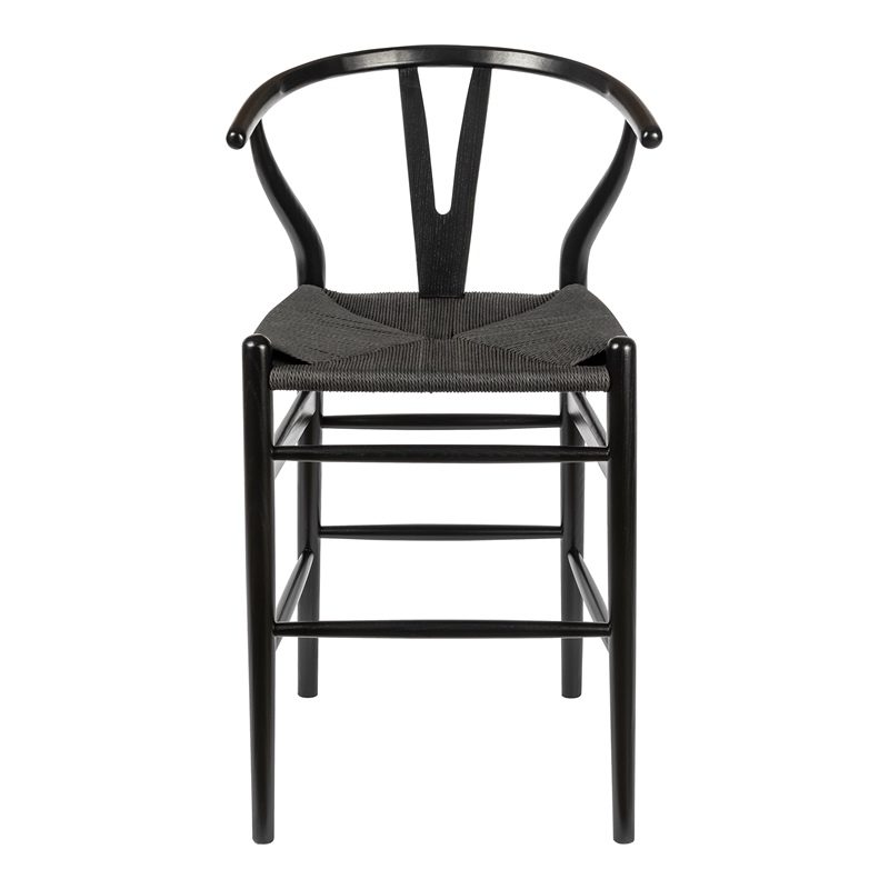 Pemberly Row Contemporary Rattan Counter Height Stool in Black
