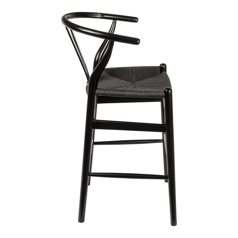 Pemberly Row Contemporary Rattan Counter Height Stool in Black