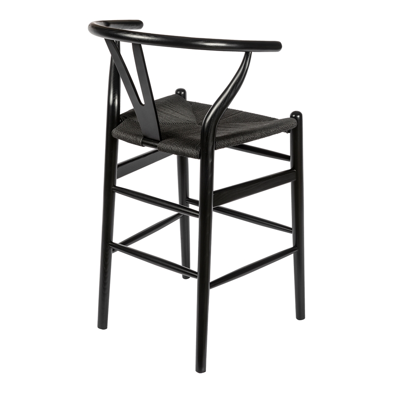 Pemberly Row Contemporary Rattan Counter Height Stool in Black
