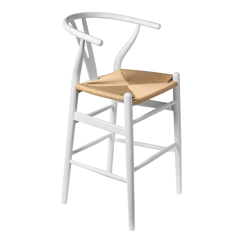 Pemberly Row Contemporary Rattan Counter Height Stool in White