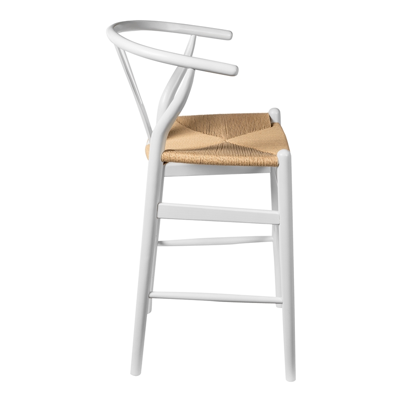 Pemberly Row Contemporary Rattan Counter Height Stool in White