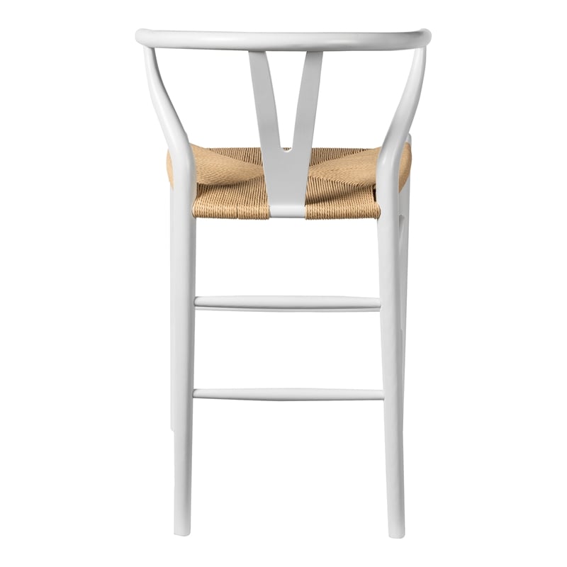Pemberly Row Contemporary Rattan Counter Height Stool in White