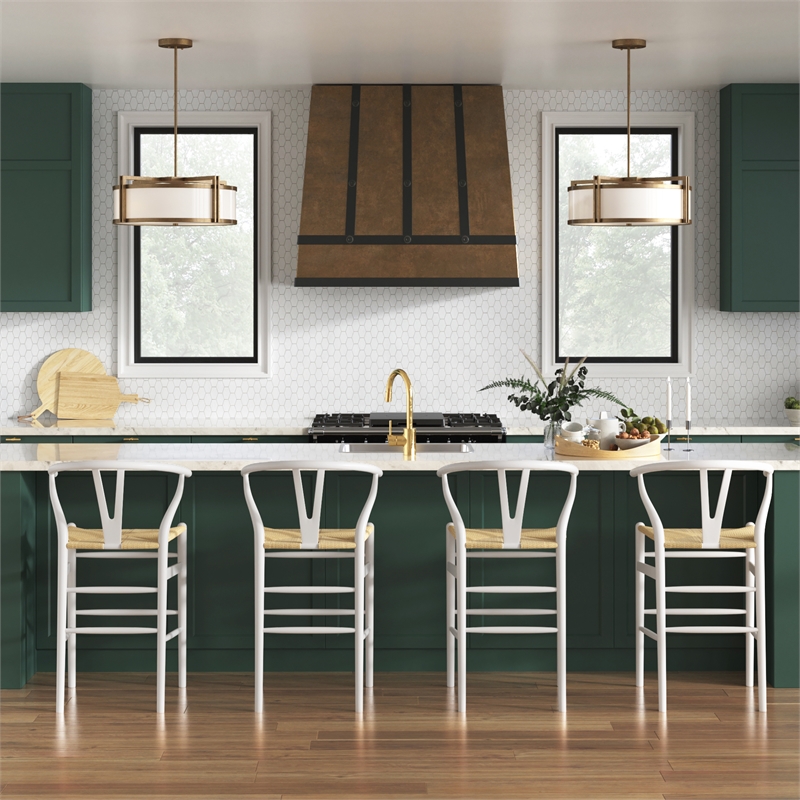 Pemberly Row Contemporary Rattan Counter Height Stool in White