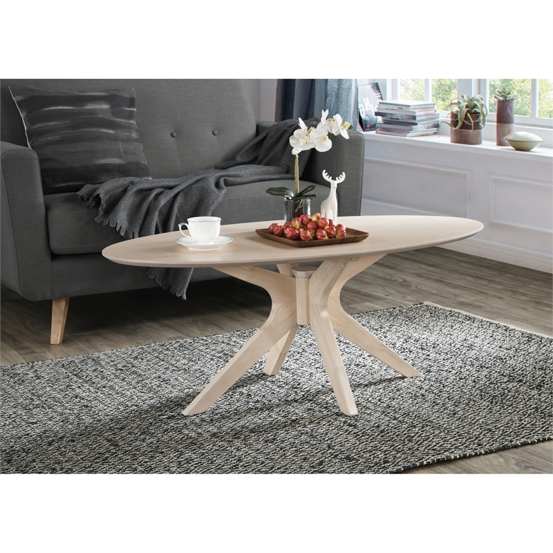 Pemberly Row Contemporary Wood Oval Coffee Table in Light Oak