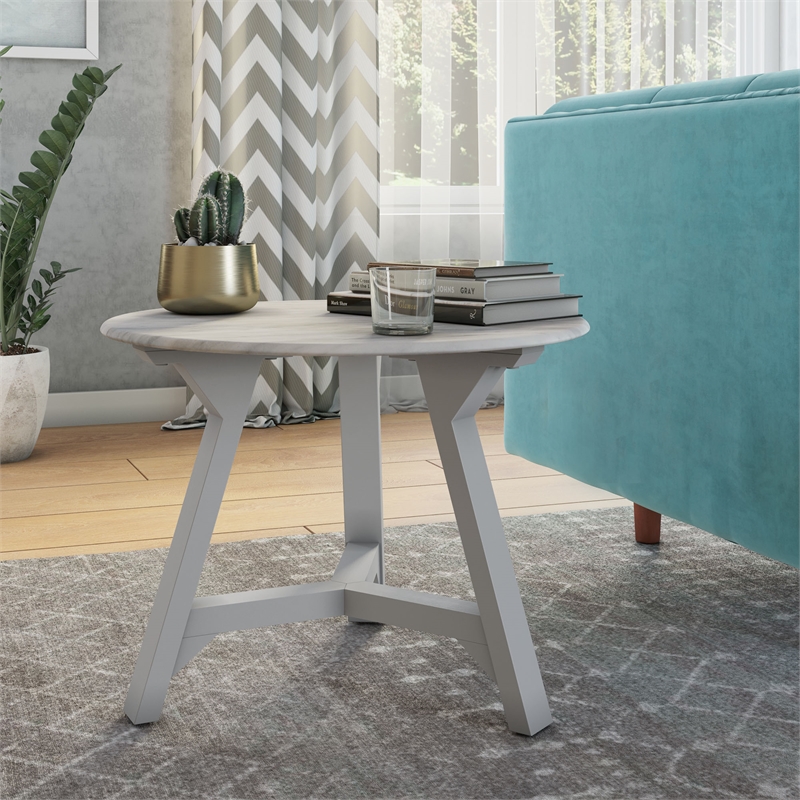 Pemberly Row Contemporary Vinyl Faux Marble Side Table in Gray
