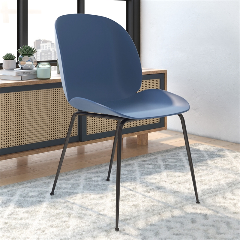 Pemberly Row Contemporary Plastic Side Chairs (Set of 2) in Blue
