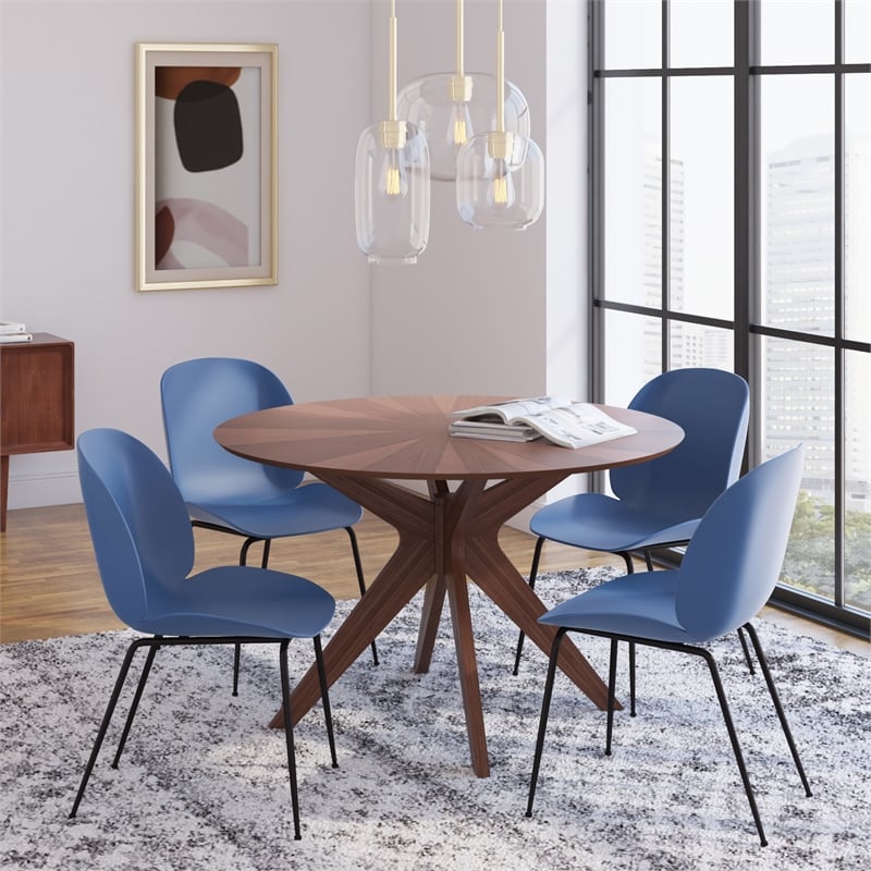 Pemberly Row Contemporary Plastic Side Chairs (Set of 2) in Blue