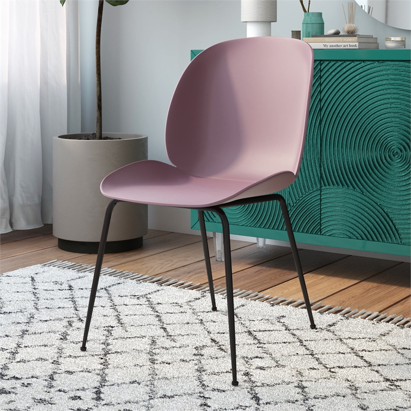 Pemberly Row Contemporary Plastic Side Chairs (Set of 2) in Pink