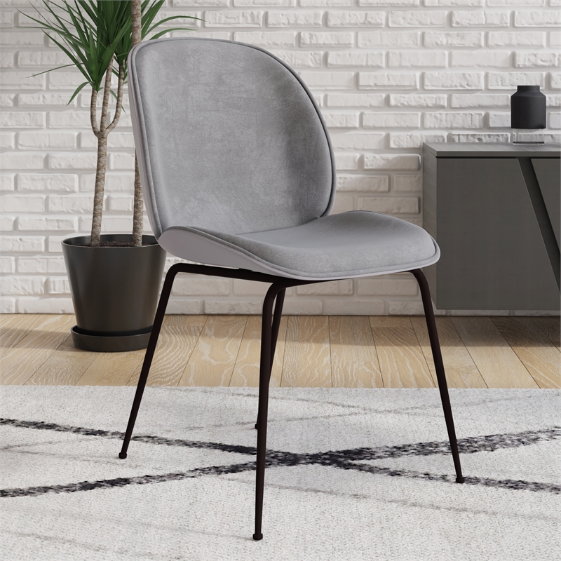 Pemberly Row Contemporary Velvet Side Chair (Set of 2) in Gray