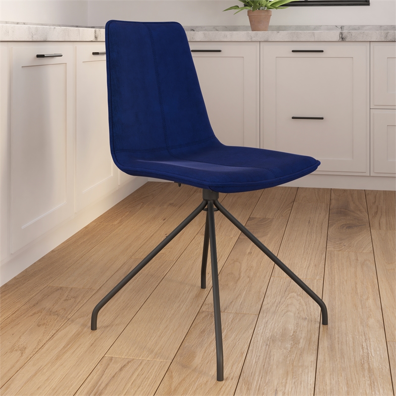 Pemberly Row Contemporary Velvet Swivel Side Chair in Sapphire