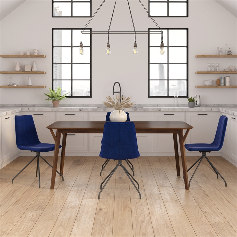 Pemberly Row Contemporary Velvet Swivel Side Chair in Sapphire