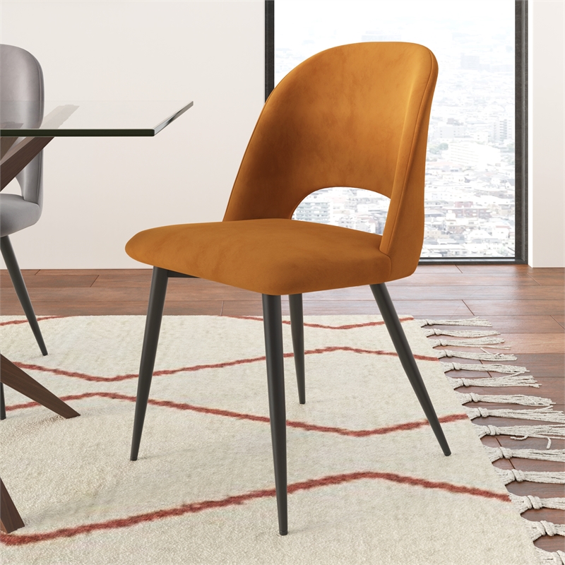 Pemberly Row Contemporary Velvet Side Chair (Set of 2) in Gold