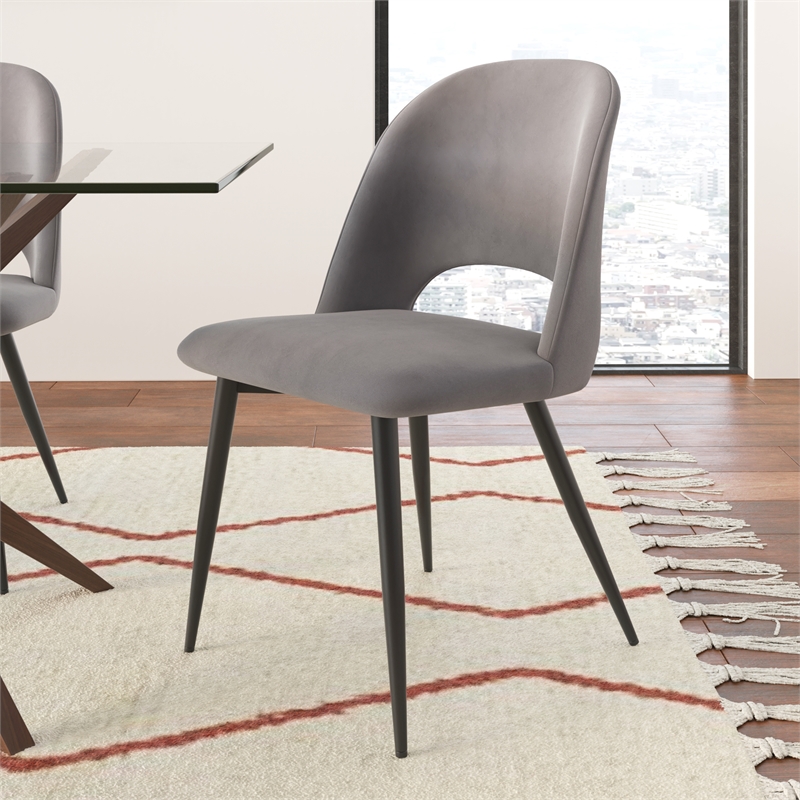 Pemberly Row Contemporary Velvet Side Chair (Set of 2) in Gray