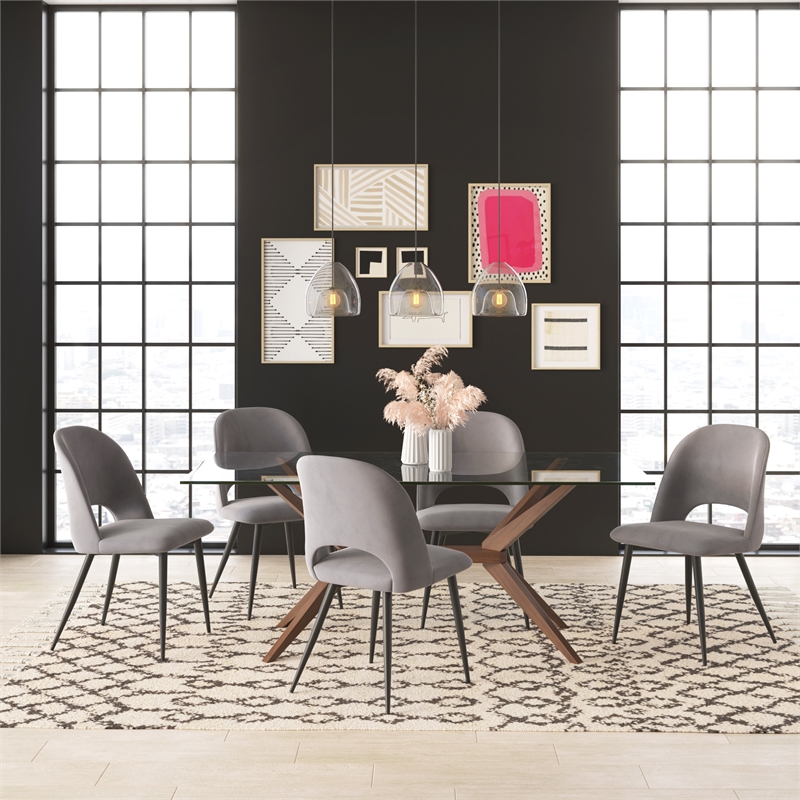 Pemberly Row Contemporary Velvet Side Chair (Set of 2) in Gray