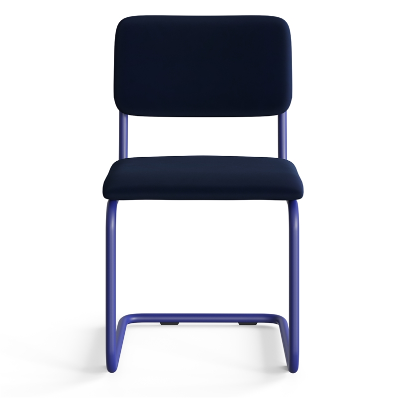 Pemberly Row Contemporary Velvet Side Chair (Set of 2) in Blue