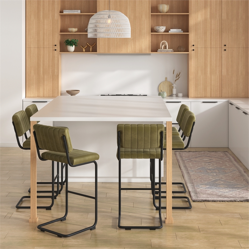 Pemberly Row Contemporary Bar Height Stool (Set of 2) in Olive
