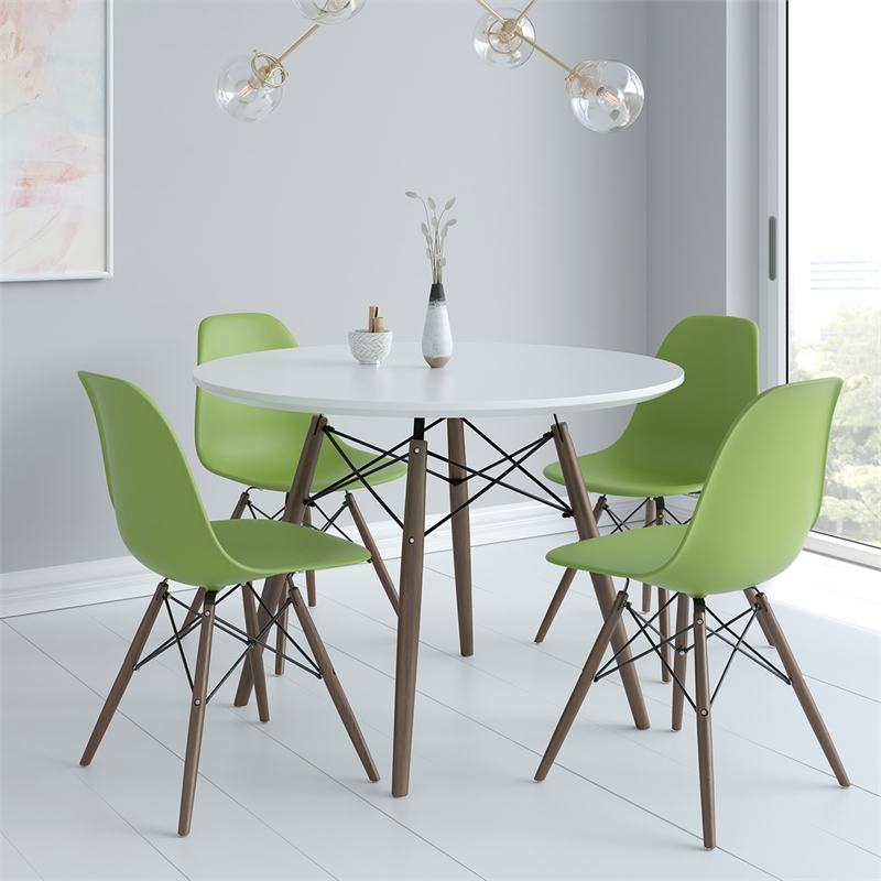 Pemberly Row Modern Side Chairs (Set of 2) in Green and Walnut