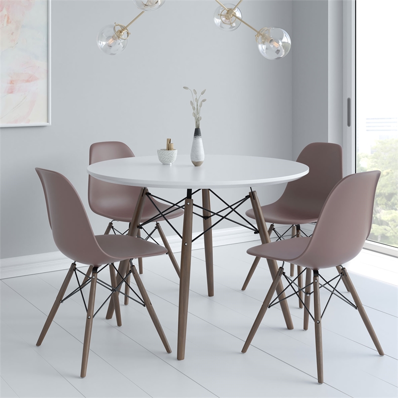 Pemberly Row Modern Side Chairs (Set of 2) in Taupe and Walnut