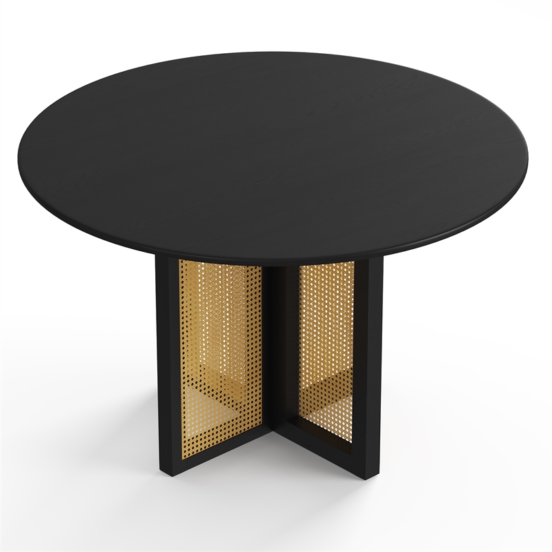 Pemberly Row Modern Round Dining Table with Cane Base in Black