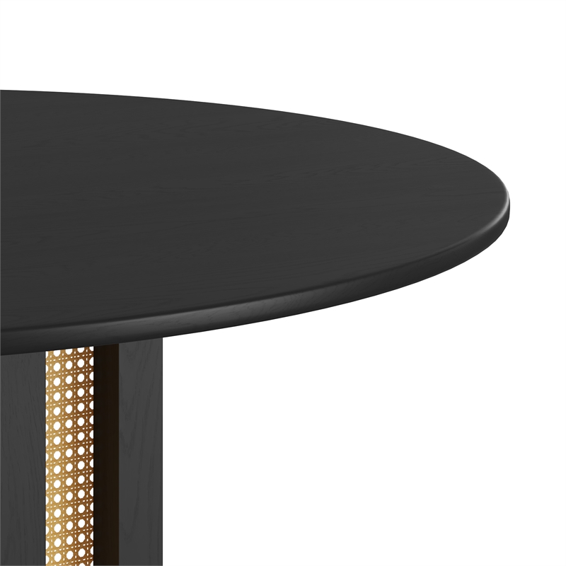 Pemberly Row Modern Round Dining Table with Cane Base in Black