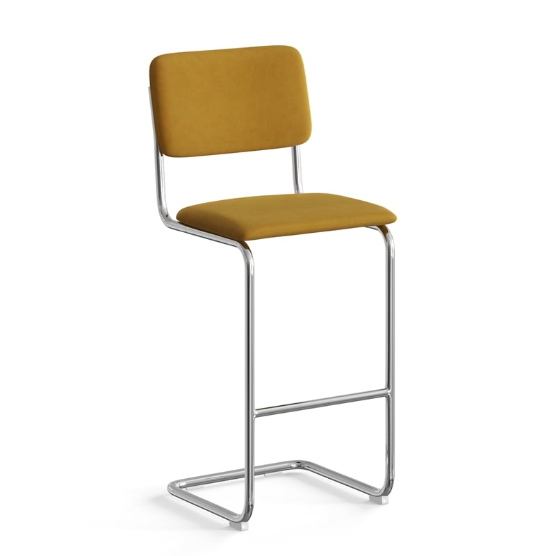 Pemberly Row Modern Velvet Bar Height Stool (Set of 2) in Gold