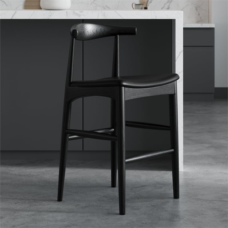 Pemberly Row Danish Design Vegan Leather Bar Height Stool in Black