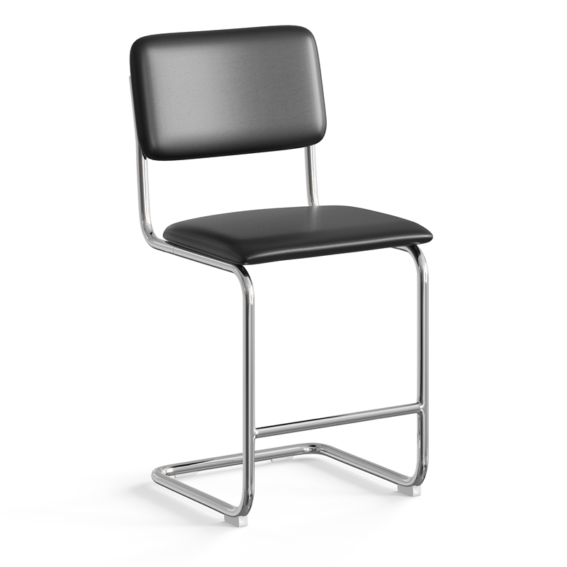 Pemberly Row Vegan Leather Counter Height Stool (Set of 2) in Black