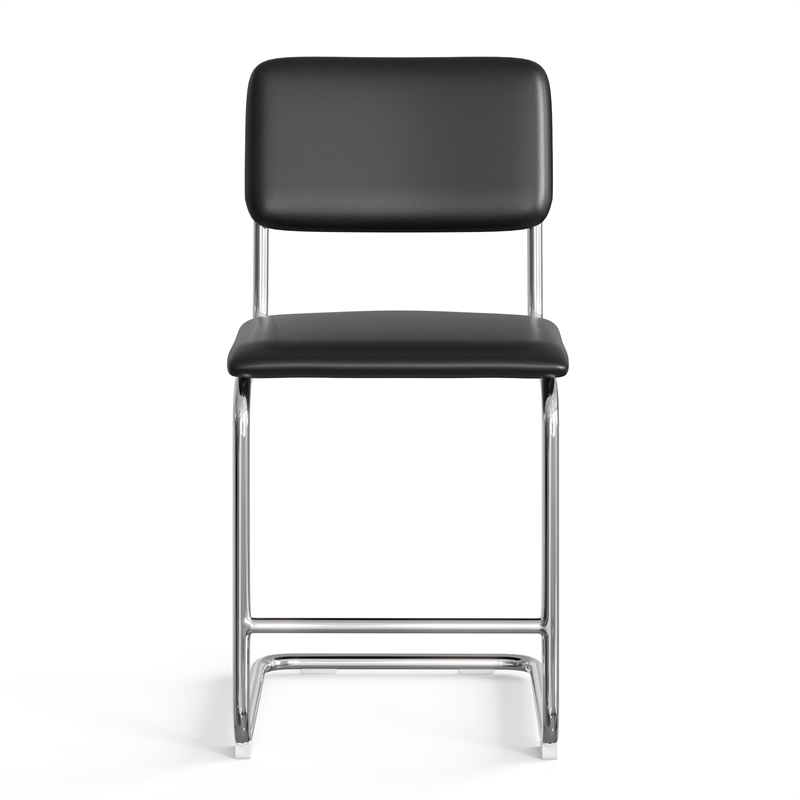 Pemberly Row Vegan Leather Counter Height Stool (Set of 2) in Black