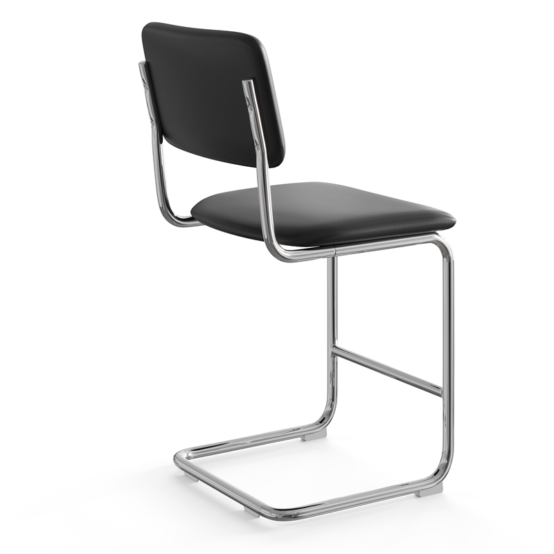 Pemberly Row Vegan Leather Counter Height Stool (Set of 2) in Black